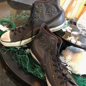 NEW Converse All Star leather Hi-tops Studs 11